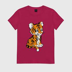 Футболка хлопковая женская Little Tiger, цвет: маджента