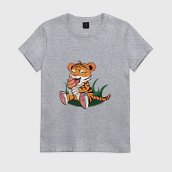 Футболка хлопковая женская Тигр ест, цвет: меланж