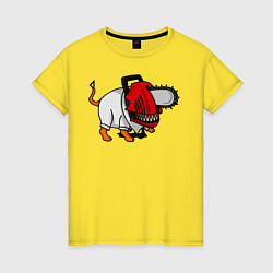 Футболка хлопковая женская Дэчита Человек-бензопила, цвет: желтый