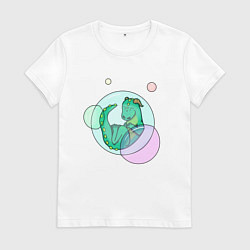 Футболка хлопковая женская Динозавр в пузыре, цвет: белый
