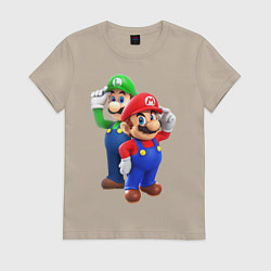 Футболка хлопковая женская Mario Bros, цвет: миндальный