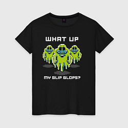 Футболка хлопковая женская WHAT UP MY GLIP GLOPS?!, цвет: черный