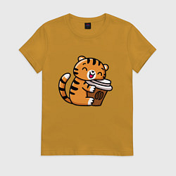 Женская футболка Тигренок и кофе