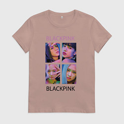 Футболка хлопковая женская BLACKPINK черно-розовые, цвет: пыльно-розовый