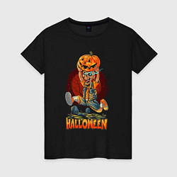 Футболка хлопковая женская Halloween, цвет: черный