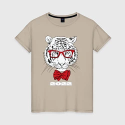 Женская футболка Белый тигр в красных очках