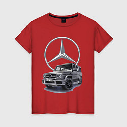 Футболка хлопковая женская Mercedes Gelendwagen G63 AMG G-class G400d, цвет: красный