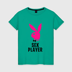 Футболка хлопковая женская СЕКС ИГРОК PLAYBOY, цвет: зеленый