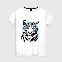 Футболка хлопковая женская Line Blue Tiger, цвет: белый