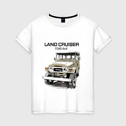 Футболка хлопковая женская Toyota Land Cruiser FJ 40 4X4 sketch, цвет: белый