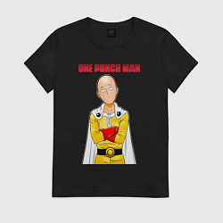 Футболка хлопковая женская Сайтама безразличие One Punch-Man, цвет: черный