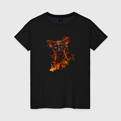 Футболка хлопковая женская Дикий кот в огне, цвет: черный