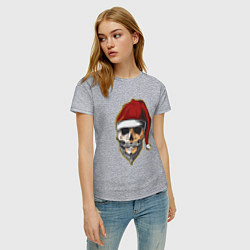 Футболка хлопковая женская Santa Skull, цвет: меланж — фото 2