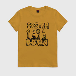 Футболка хлопковая женская Карикатура на группу System of a Down, цвет: горчичный