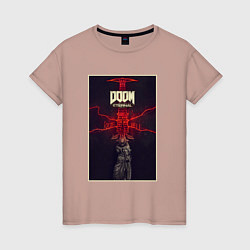 Футболка хлопковая женская DOOM ETERNAL POSTER ГОРНИЛО ПАЛАЧА, цвет: пыльно-розовый