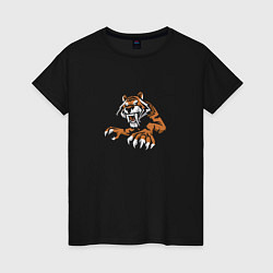 Футболка хлопковая женская Тигр в ярости, цвет: черный