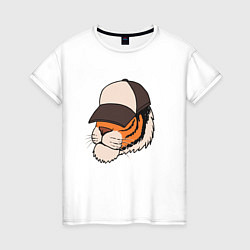 Женская футболка Голова тигра в кепке