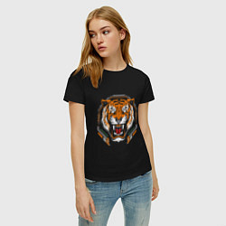 Футболка хлопковая женская Tiger, цвет: черный — фото 2