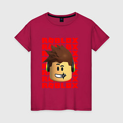 Футболка хлопковая женская ROBLOX RED LOGO LEGO FACE, цвет: маджента