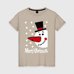 Женская футболка Merry Christmas: снеговик в шляпе