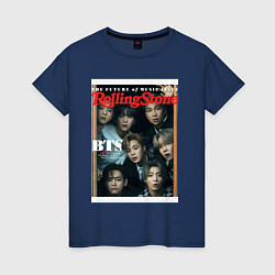Футболка хлопковая женская BTS БТС на обложке журнала, цвет: тёмно-синий