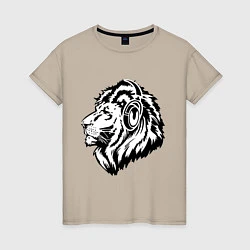 Женская футболка Лев в наушниках