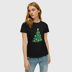 Футболка хлопковая женская Christmas Tree Made Of Green Cats, цвет: черный — фото 2