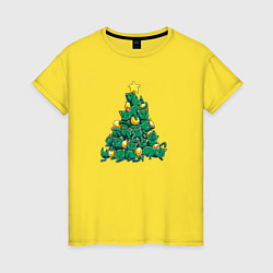 Футболка хлопковая женская Christmas Tree Made Of Green Cats, цвет: желтый