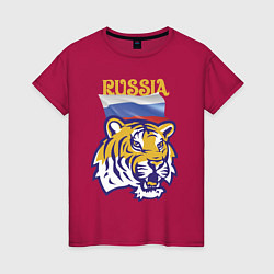 Футболка хлопковая женская Russian tiger, цвет: маджента