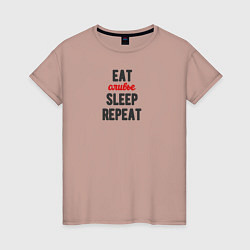 Женская футболка Eat оливье Sleep Repeat