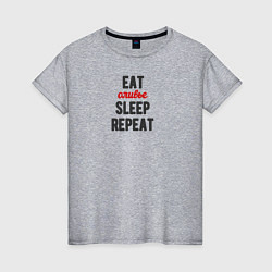 Женская футболка Eat оливье Sleep Repeat