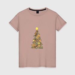 Женская футболка Новогодняя стимпанк ёлка