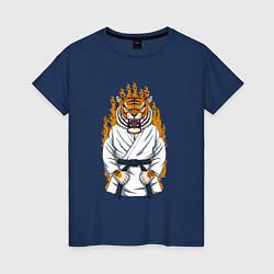 Футболка хлопковая женская Тигр каратист, цвет: тёмно-синий