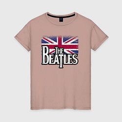 Футболка хлопковая женская The Beatles Great Britain Битлз, цвет: пыльно-розовый