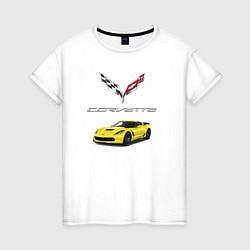 Футболка хлопковая женская Chevrolet Corvette motorsport, цвет: белый
