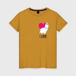 Футболка хлопковая женская Llama - i love, цвет: горчичный