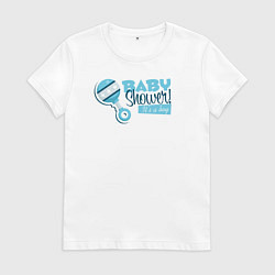 Футболка хлопковая женская Baby shower boy, цвет: белый