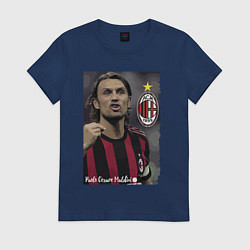 Футболка хлопковая женская Paolo Cesare Maldini - Milan, captain, цвет: тёмно-синий