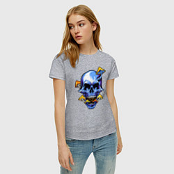 Футболка хлопковая женская Skull & Mushrooms, цвет: меланж — фото 2