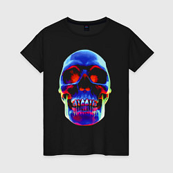 Футболка хлопковая женская Cool neon skull, цвет: черный