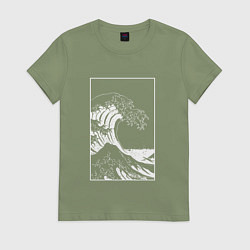 Футболка хлопковая женская Japan waves Японская волна, цвет: авокадо