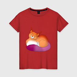 Футболка хлопковая женская Гордая кошка, цвет: красный