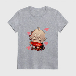 Женская футболка Маленький Казуха ест геншин импакт