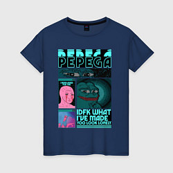 Футболка хлопковая женская Pepega и мемы Пиксель арт, цвет: тёмно-синий