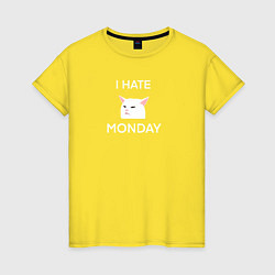 Женская футболка I hate monday текст с котом