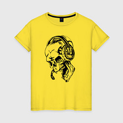 Футболка хлопковая женская Cool skull & microphone, цвет: желтый
