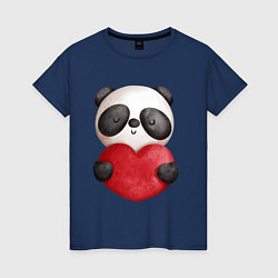 Футболка хлопковая женская Панда с сердечком 14 февраля, цвет: тёмно-синий