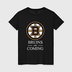 Футболка хлопковая женская Boston are coming, Бостон Брюинз, Boston Bruins, цвет: черный