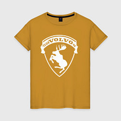 Футболка хлопковая женская Volvo логотип белый, цвет: горчичный