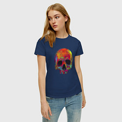 Футболка хлопковая женская Cool color skull, цвет: тёмно-синий — фото 2